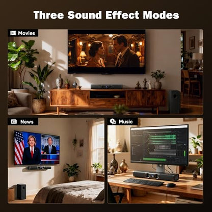 RIOWOIS 3.1ch Sound Bar with 5.25" Wired Subwoofer,Sound Bar for Smart TV | 100W Deep Bass,TV-ARC/Optical/Auxiliary /Bluetooth 5.3, Surround Sound System for TV/PC/Gaming/Projectors - size: 17-inch soundbar with 5.25-inch subwoofer