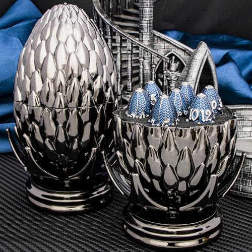 ARUOHHA DND Metal Dice Black Blue Dragons Egg Dice with Rotating Dragon Egg Shell, Compatible with D&D RPG Role Playing Game, Dungeons Polyhedral D and D Dice Set D20 D12 D10 D8 D6 D4 - color: Black Blue
