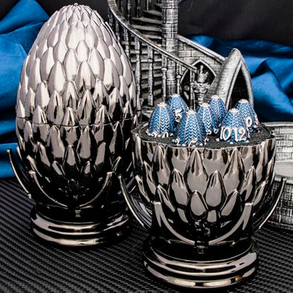 ARUOHHA DND Metal Dice Black Blue Dragons Egg Dice with Rotating Dragon Egg Shell, Compatible with D&D RPG Role Playing Game, Dungeons Polyhedral D and D Dice Set D20 D12 D10 D8 D6 D4 - color: Black Blue