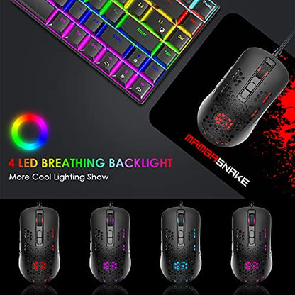 One-Handed RGB Gaming Keyboard Mouse and Mouse Pad 3 In 1 Combo 39 Keys with Wrist Rest Mini Gaming Backlit Keypad 7 Buttons 6400 DPI RGB Backlight Mouse Compatible with Computer/PC/Laptop Gamers