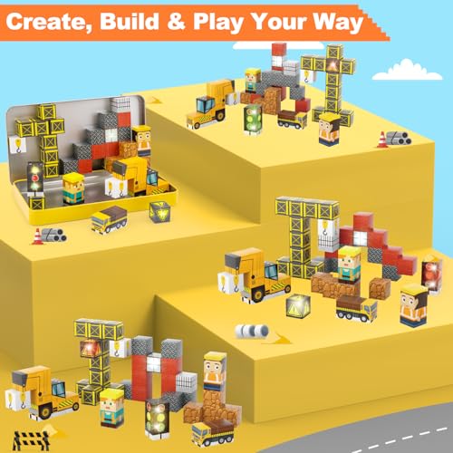 Travel Magnetic Blocks 45 PCS Mini Building Cubes with Case Construction | Travel Toy for Airplane Plane Car Road Trip, Mini Cubes STEM Learning Portable Building Toys Gift for Toddler Kids Ages 3-5