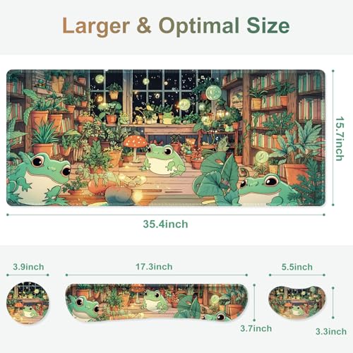 Large Gaming Mouse Pad Set, 4 in 1 Ergonomics Keyboard Desk Mat with Memory Foam Wrist Rest, Computer PC Extended Game Mousepad, Non-Slip Desk Matt Easy Typing Pain Relief I Frog & Mushroom - color: Frog & Mushroom