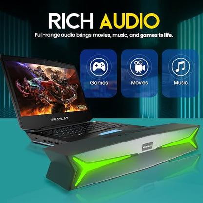 Desktop Soundbar for Computer 15.5 Inches | Bluetooth Soundbar with RGB LED Lights | Clear Bass | AUX, USB, USB-C | Soundbar for Projectors, TVs, Smartphones, Gaming Consoles, & Laptop