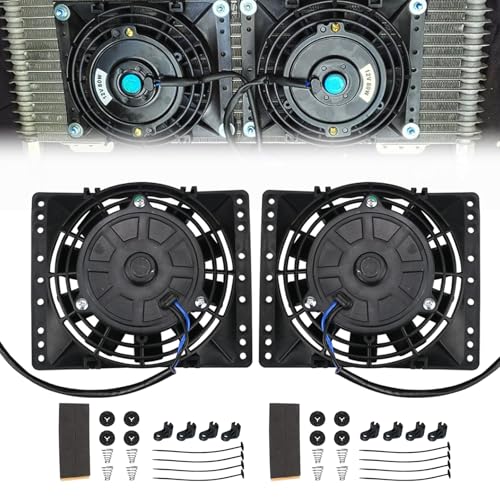 6 Inch Small Slim Push Pull Electric Cooling Fan 650CFM Radiator Oil Cooler Mount Kit Black 2Pcs
