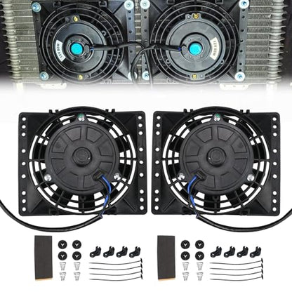 6 Inch Small Slim Push Pull Electric Cooling Fan 650CFM Radiator Oil Cooler Mount Kit Black 2Pcs
