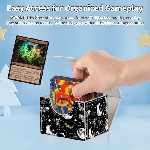 for MTG Commander Deck Box,Card Deck Box for Trading Yugioh MTG,Fits 100 Double Sleeved Cards,PU Leather Strong Magnet Case for Magic Commander TCG CCG,Black Moon Bat - color: Black Moon Bat