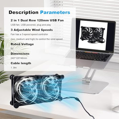 Quiet Dual 120mm Router Fan Cooler with L/M/H 3-Degree Speed Controller, DC 5V USB Powered Cooling Case Fan for Router Modem Receiver DVR PlayStation TV Box - size: Dual 120mm