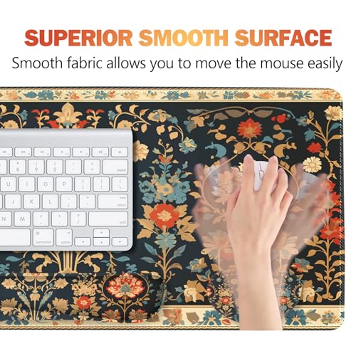 Desk Mat Set, Mouse Pad with Wrist Rest Support + Keyboard Wrist Rest + Large Mouse Pad + Coaster, Extended Gaming Mousepad Combo, Retro Flower Plant - color: Retro Flower Plant