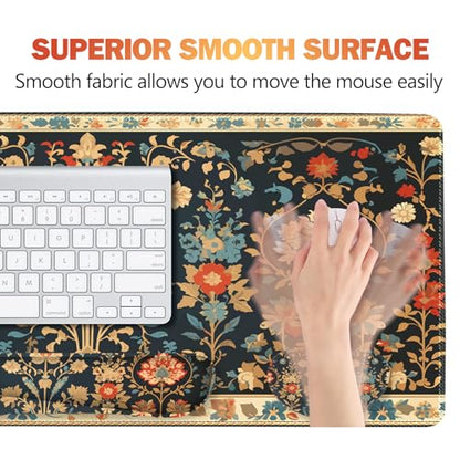 Desk Mat Set, Mouse Pad with Wrist Rest Support + Keyboard Wrist Rest + Large Mouse Pad + Coaster, Extended Gaming Mousepad Combo, Retro Flower Plant - color: Retro Flower Plant