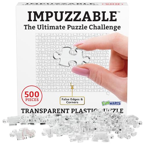 Funwares ImPuzzable Clear Acrylic Puzzle, 500 Pieces, Impossible Jigsaw | False Edges & Corners, Double-Sided Crystal-Clear Pieces, Insanely Hard Brain Teaser, Gag Gift & White Elephant Champ - size: 500 Piece