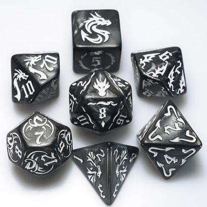 dice Set for Dungeon and Dragons D&D MTG 7-Die RPG Polyhedral Dice，D20 D12 D10 D8 D6 D4 D% (Black) - color: Black