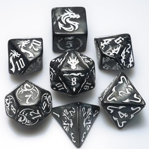 dice Set for Dungeon and Dragons D&D MTG 7-Die RPG Polyhedral Dice，D20 D12 D10 D8 D6 D4 D% (Black) - color: Black