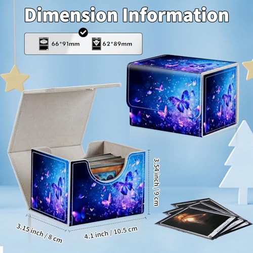 for MTG Commander Deck Box,Card Deck Box for Trading Yugioh MTG,Fits 100 Double Sleeved Cards,PU Leather Strong Magnet Case for Magic Commander TCG CCG,Blue Glitter Butterfly - color: Blue Glitter Butterfly