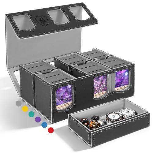 Fabmaker 6 Deck Box Compatible with MTG, Large Capacity Trading Card Storage Box for Comman-der, 7-in-1 Leather Magnetic Closure Card Box with Token Tray, Card Box Compatible with Magic the Gathering - color: Grey, size: 6 pack