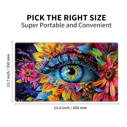 Large Gaming Playmat Compatible with MTG, Seamless Card Game Mat with Stitched Edges, 23.6 x 13.7 in Natural Rubber Desk Pad with Transparent Drawstring Bag, A Cosmic Eye with Flowers - color: A Cosmic Eye With Flowers, size: 24"X14" Regular