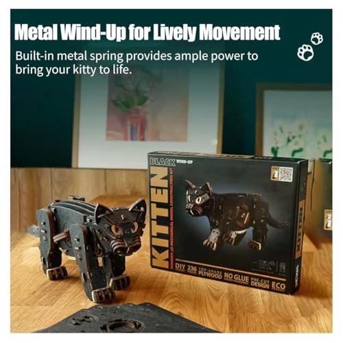 3D Wooden Puzzle for Adults, Mechanical Cat Wooden Model Kits to Build, 236PCS DIY Assembly Pet Jigsaw Puzzle Animal Brain Teaser, Building Toy Gift, KIT Version - color: Black