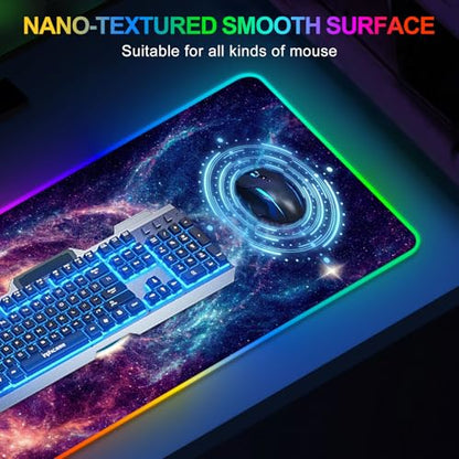 RGB Gaming Mouse Pad, Large Mousepad with Led Light, Cosmic Starry Sky Keyboard Pad Gaming Accessories for Desk, Non-Slip Rubber Base Big Mouse Mat for Gamer - color: Cosmic Starry Sky