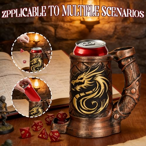 Dice Tower Mug, Dice Rolling Tower, Comes with 7 PCS Dice Set, Suitable for DND Dungeons and Dragons, Tabletop Games, Available As Drink Holder, D&D Gifts, DND Accessories (Dark Gold Dragon) - color: Dark Gold Dragon