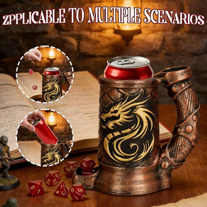 Dice Tower Mug, Dice Rolling Tower, Comes with 7 PCS Dice Set, Suitable for DND Dungeons and Dragons, Tabletop Games, Available As Drink Holder, D&D Gifts, DND Accessories (Dark Gold Dragon) - color: Dark Gold Dragon