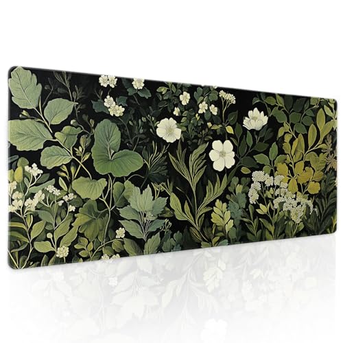 Green Leaves Mouse Pad XL Botanical Plants Beige Floral Extended Table Mat 80X30 cm Non-Slip Rubber Base Stitched Edge Large XL Mousepad for Desk Gaming Laptop Desk Top,31.5×11.8 Inch - color: Botanical Plants, size: 31.5 x 11.8 inches