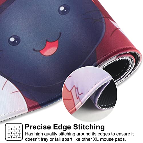 Large Gaming Mouse Pad with Stitched Edges,[27.5x11.8In] Extended Mouse Pad with Non-Slip Natural Rubber Base for Gamer/Desktop/Office/Home (70x30 Cat) - color: 70x30 Cat