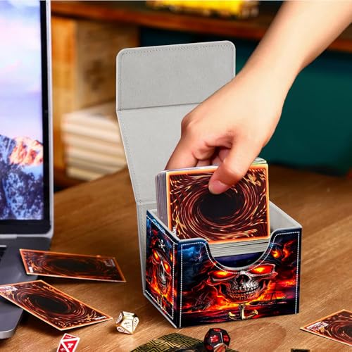 PU Leather Deck Box for MTG Commander Cards, Fits 100+ Double Sleeved Cards, Secure Magnetic Trading Card Storage Case for TCG CCG,Flaming Skeleton Captain - color: Flaming Skeleton Captain