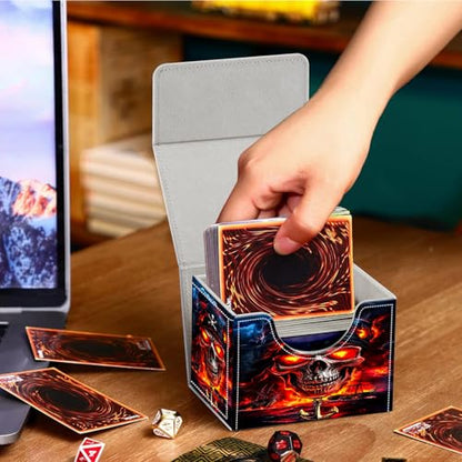 PU Leather Deck Box for MTG Commander Cards, Fits 100+ Double Sleeved Cards, Secure Magnetic Trading Card Storage Case for TCG CCG,Flaming Skeleton Captain - color: Flaming Skeleton Captain