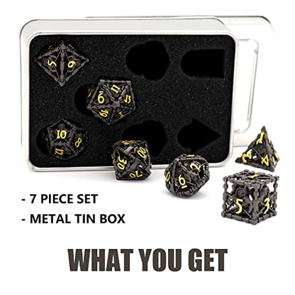 DND Dice, Dungeons and Dragons Dice Metal Polyhedral Dice Set Role Playing D&D Dice HNCCESG Hollow Grim Reaper Gaming for RPG Table Game (Black) | Lightweight copper dice,Easy-To-Read Engraved Numbers,a Gift Box and Velvet Bag for DND RPG Play - color: Gr