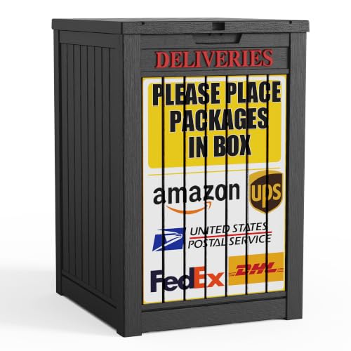 Package Delivery Box 55 Gallon with Sign&Lockable Secure,Outdoor Package Drop Container Waterproof for Porch Patio and Curbside(Black with Sign) - color: Black+Sign, size: 55 Gallon