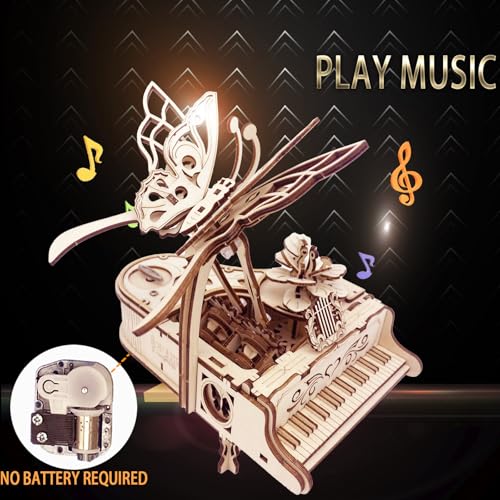 3D Wooden Puzzle for Adults - Piano DIY Music Box Wood Model Kits Construction Craft Kits Mechanical Jigsaw Puzzles for Adult Age 15+ Years Old