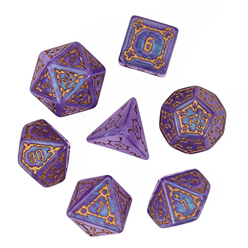 cusdie 7 Pcs 25mm Giant DND Dice with Dragon Eye Dice Bag, Polyhedral Dice Set, D&D Dice for Pathfinder RPG (Purple) - color: Purple