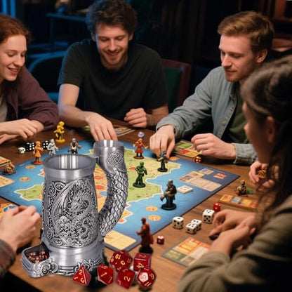Dice Tower Mug, Dice Rolling Tower, Comes with 7 PCS Dice Set, Suitable for DND Dungeons and Dragons, Tabletop Games, Available As Drink Holder, D&D Gifts, DND Accessories (Silver-Dragon) - color: Silver-dragon