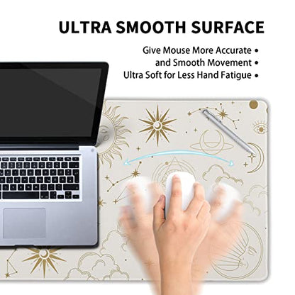 Boho Chic Sun Moon Large Mouse Pad XL Magic Mystical Galaxy Stars Clouds Extended Large Desk Mat Big White Desk Pad 80X30 CM Non-Slip Rubber Base Stitched Edge Long Mousepad,31.5×11.8 Inch - color: Chic, size: 31.5 x 11.8 inches