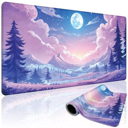 Mountain Moonlight Gaming Mouse Pad Desk Mat 31.5"x15.7" | Extended Mousepad, Non-Slip Rubber Base , Stitched Edges, for Computer/Laptop/Office/Home - color: Mountain Moonlight