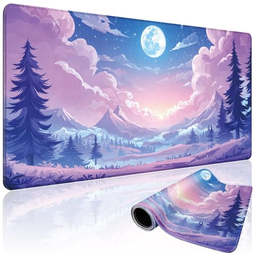Mountain Moonlight Gaming Mouse Pad Desk Mat 31.5"x15.7" | Extended Mousepad, Non-Slip Rubber Base , Stitched Edges, for Computer/Laptop/Office/Home - color: Mountain Moonlight