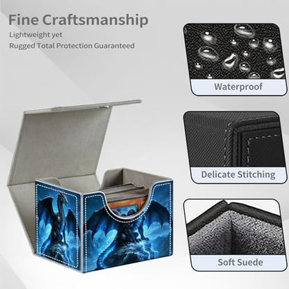 Blue Dragon Lightning for MTG Deck Box, 100+ Double Sleeved Card Storage Case, PU Leather Commander Deck Case for TCG Magic Yugioh, Magnetic Closure - color: Blue Dragon Lightning