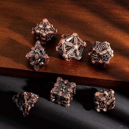 Metal Skull Dice Set with Skull Bag,7PCS Polyhedral Metal Dice Set for DND Role Playing Games(Ancient Red Copper) - color: Skull Ancient Red Copper