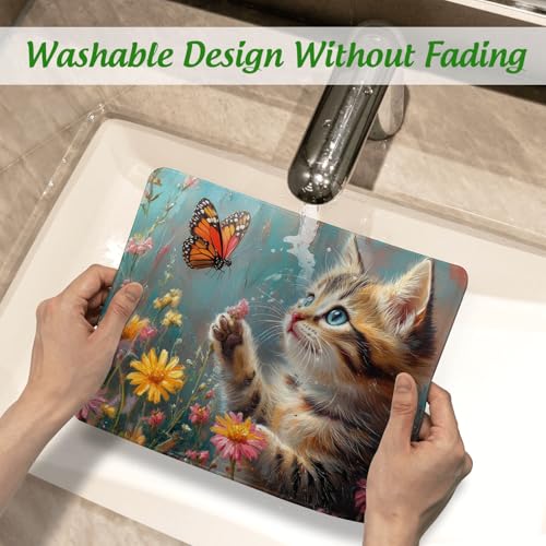 Cat Flowers Butterfly Mouse Pad Square Mouse Pads with Stitched Edge, Computer Mousepad with Non-Slip Rubber Base for Computer Laptop Office Desk Accessories 9.5x8 Inches - color: Cat Flowers Butterfly