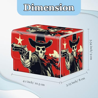 Commander Deck Box for Trading Cards - Fits 100+ Double Sleeved Cards, PU Leather MTG TCG Storage Case with Strong Magnetic Closure, Cowboy Skeleton - color: Cowboy Skeleton