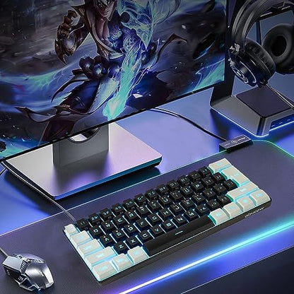abucow 60% Percent Gaming Keyboard Minimalist Portable Wired Ultra-Compact Mini Imitation 61 Keys RGB Backlit Keyboard (Black-White) - style: Black-white