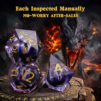 MoKo Liquid Core DND Dice Set 7PCS, Purple + Gold | Sharp Edge Resin Polyhedral, D20 D12 D10 D8 D6 D4 D%, Gift Box Included, Compatible with Dungeons and Dragons RPG - color: 1 - Purple + Gold