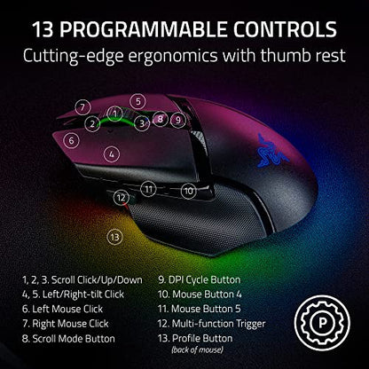 Razer Basilisk V3 Pro Wireless Gaming Mouse: HyperScroll Tilt Wheel - 30K DPI Optical Sensor - Gen-3 Optical Switches - 13-Zone Chroma RGB - 13 Programmable Controls - 3 Connection Modes - Black - color: Classic Black