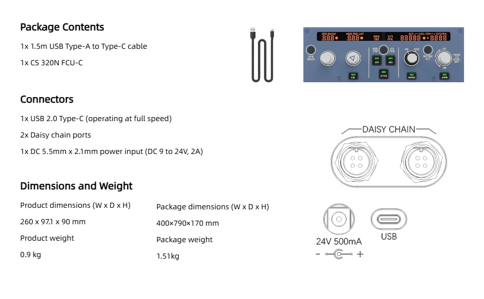SYDYSOSO Cockpit Simulator 320 Series FCU-C, 1:1 Scale Flight Simulator Training-Inspired Control Panel, Metal Construction, USB Plug & Play, PC Compatible