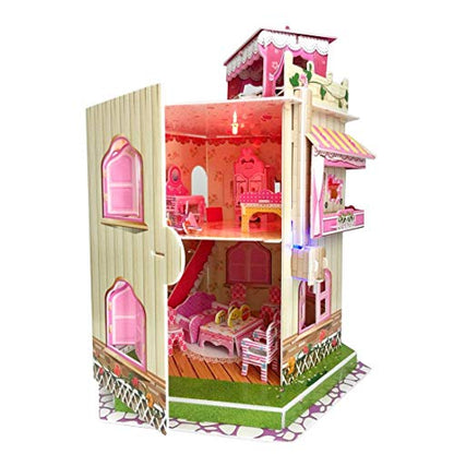 Rooftop Romance 3D Puzzle Dollhouse for Girls - Easy to Assemble 3-D Miniature Doll House Building Kit with LED Light for Kids - Educational Paper Jigsaw Puzzles - Perfect Craft Toys Gift - 101 Pcs - style: Daily
