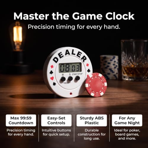 Digital Poker Timer and Dealer Button, Professional Blind Level Countdown Clock with Suit Patterns, Large LCD Display Electronic Timer for, Home Card Game and Tournaments