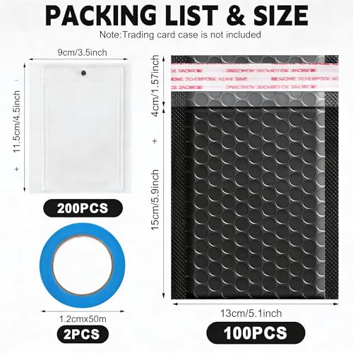 ANSSDO 302 Pcs Trading Cards Shipping Supplies Packaging Protector Kit | Include 100 Packs Bubble Mailers and 200 Pieces Cardboard Sheets for Collectible Cards Mailing Packaging or Wrap Envelopes