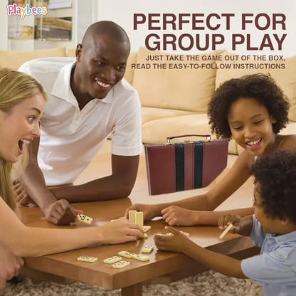 Playbees Jumbo Double Six Dominoes Set - 28 White Classic Tiles in Faux Leather Case - Fun Educational Toy for Kids, Boys, Girls, Classroom Kit, Classic Game Night Party Favors Set, Travel-Friendly - size: Ivory