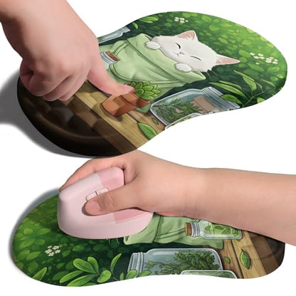 Ergonomic Joint Wrist Support Mouse Pad with Memory Foam Cushion Massage Bump, Carpal Tunnel Pain Relief Mousepad Slope Design for Wrist Rest, 11.8x7.9 in, Cute Kitten - color: Cute Kitten