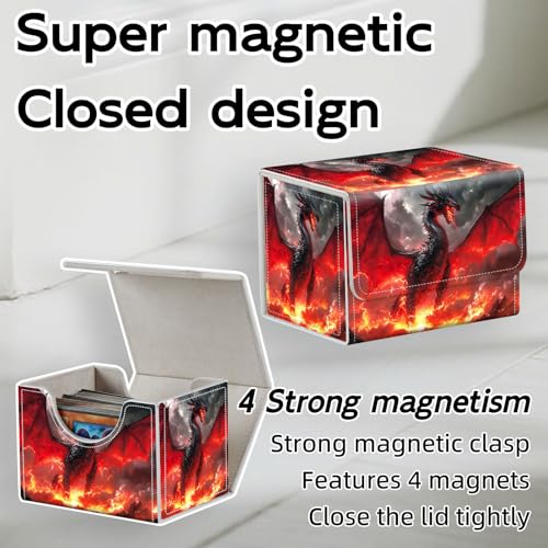 Trading Card Storage Box, Holds 100+ for MTG Cards, PU Leather with Magnetic Closure, Red Fire Dragon in Volcanic Durable Deck Box for Magic the Gathering, Trading Card Games - color: Red Fire Dragon in Volcanic