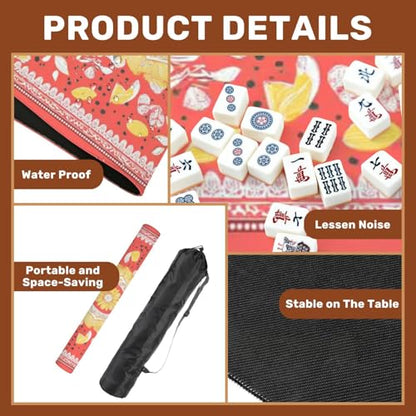 Mahjong Mat 31.5" x 31.5" Floral Mandala Design Bright Yellow Red Patterns Non-Slip Noise Reduction Mahjong Tiles Table Cover for Dominoes Poker Card Board and Tile Games - color: Color14